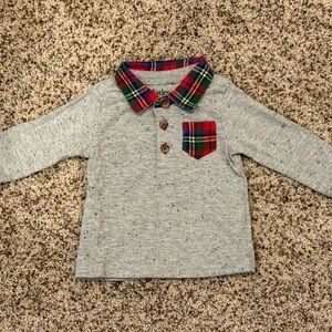 Baby’s Christmas Shirt * 3-6 months * Gray with Plaid Accents